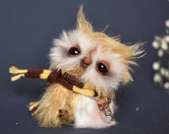 Ron - Little Owl ooak toy teddy collectible toy, gift for daughter, cute, small miniature