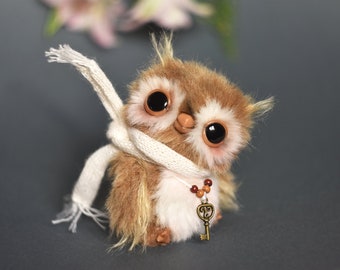 Noah - Little Owl ooak toy teddy collectible toy, gift for daughter, cute, small miniature