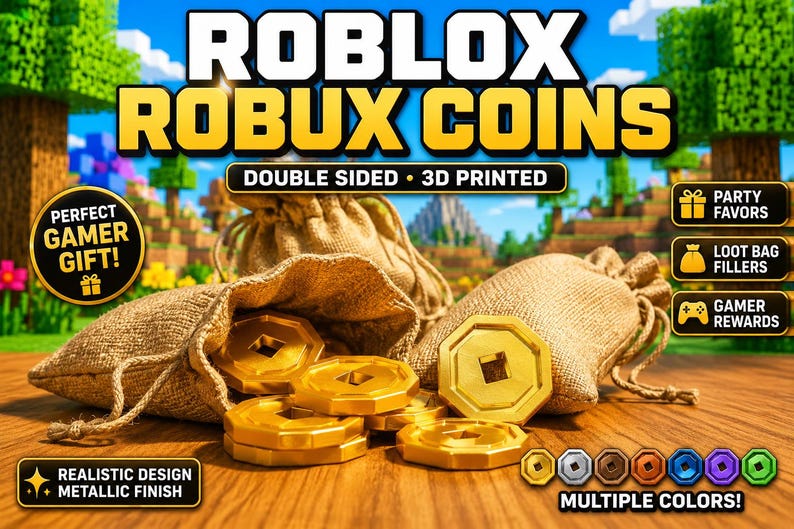Robux Coins – Double-Sided 3D Printed Roblox Party Favors & Play Money image 1
