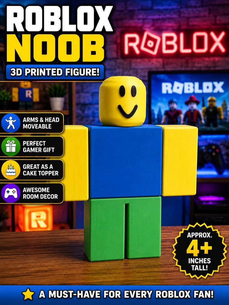 Articulated Roblox Noob 3D Printed Figure, Gamer Gift, Gaming Decor, Cake Topper image 1