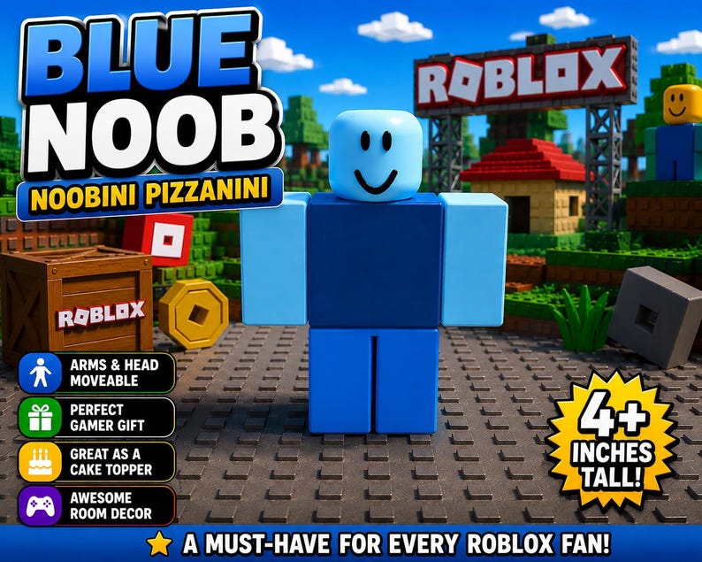 Articulated Roblox Noob 3D Printed Figure, Gamer Gift, Gaming Decor, Cake Topper image 3