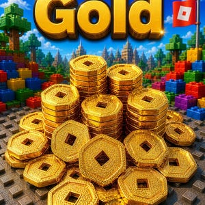 May include: A vibrant image featuring stacks of gold coins and individual coins scattered on a textured surface. The word "Gold" is displayed in large, golden letters against a blue sky background. A flag with a white square on a red background is also visible.