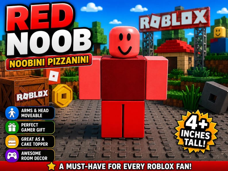 Articulated Roblox Noob 3D Printed Figure, Gamer Gift, Gaming Decor, Cake Topper image 4