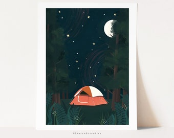 Tent View Camping Illustration Art Print 3 Sizes