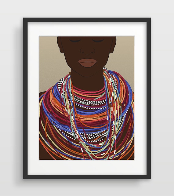 Masai Necklace Print, African Woman Printable, Printable Art, Strong Woman,  Tanzania Downloadable Art, Wall Decor, Masai Art, Beaded Jewelry