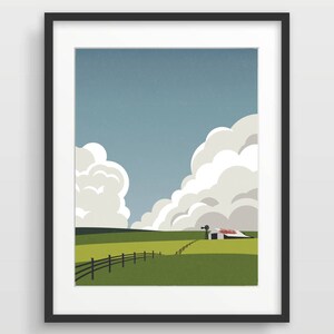 Barn Printable Art, Farm Art, Farmhouse Print, Midwest Art, Farm Wall Decor, Clouds, Fields, Iowa Barn Art, Farmhouse Wall Decor, Barn Print