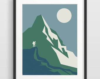 Mountain Hiker Printable, Adventure Wall Decor, Hiking Art, Mountain Downloadable Art, Hiking, Explore Printable Art, Adventure Printable