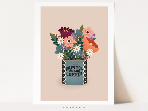 Floral Art Print, Printable Art, Downloadable Print, Flower Illustration, Vintage Can, Wall Decor, Flowers, Colorful Flowers, Modern Floral