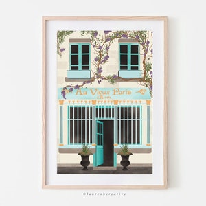 Paris Cafe Art Print, Downloadable Print, Printable Art, Paris, Paris Cafe, Travel Art Print, Illustrated Travel Print, Paris Wall Decor