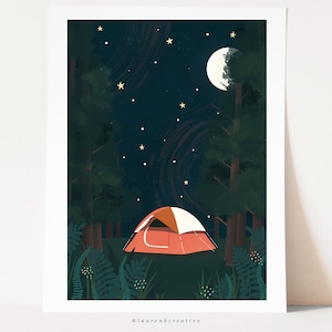 Camping Printable Art, Downloadable Art, Tent Art, Camping Illustration, Digital Art, Wall Decor, Nature Print, Tent Camping, Camping Print