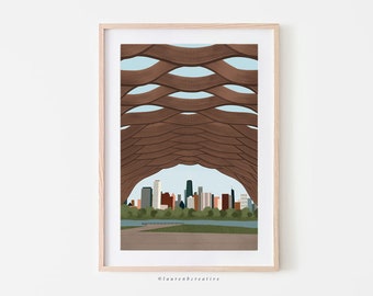 Chicago Printable Art, Lincoln Park Pavilion, Downloadable Print, Digital Art, Chicago Illustration, Wall Decor, City Skyline, Bridge Art