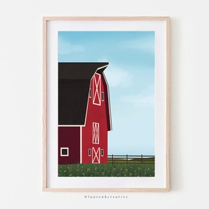 Red Barn Digital Print, Downloadable Art Print, Printable Art, Red Barn, Midwest Art, Illustration Art, Printable Wall Art, Wall Decor, Barn