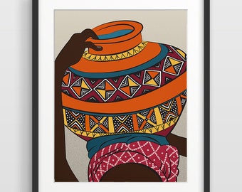 Clean Water Printable, Masai Art Print, Tanzania, Water Pot, Pattern, Wall Decor, Downloadable Art, Water, Strong Woman, African Print Art