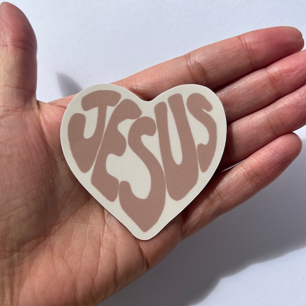 JÉSUS autocollant rétro en forme de coeur | Sticker chrétien imperméable | autocollant biblique | Sticker pour ordinateur portable | Sticker bouteille d'eau sticker pour voiture