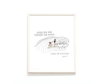 Digital art to print at home | Jesus Surf Club | Isaiah 43:2 | Christian surf print | Home Decor