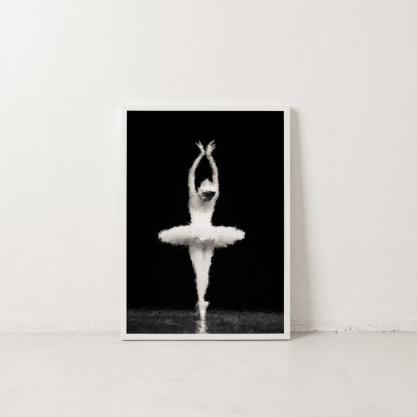 Black and White Ballerina Dancer Printable Painting Ballet Wall Art Elegant Home Decor Tutu Downloadable Print Paint Effect Digital Artwork