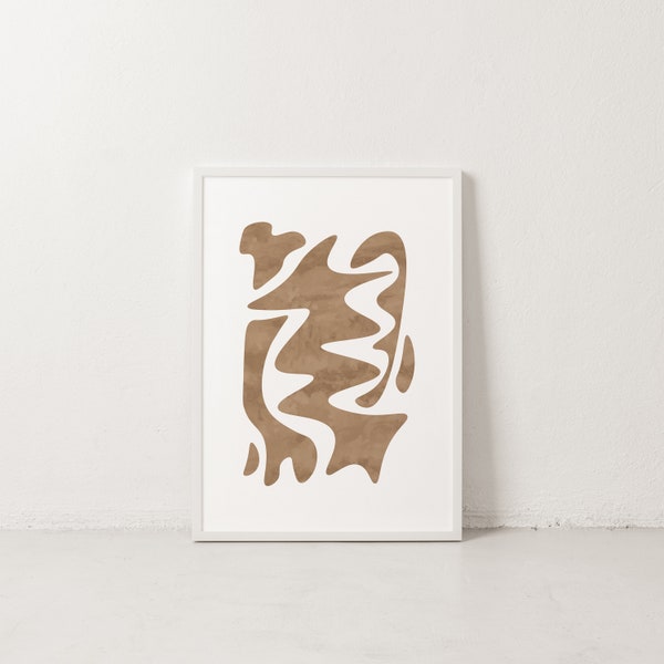 Brown Abstract Printable Wall Art Mid Century Poster Beige Organic Shapes Contemporary Artwork Neutral Colors Classic Art Deco Home Decor