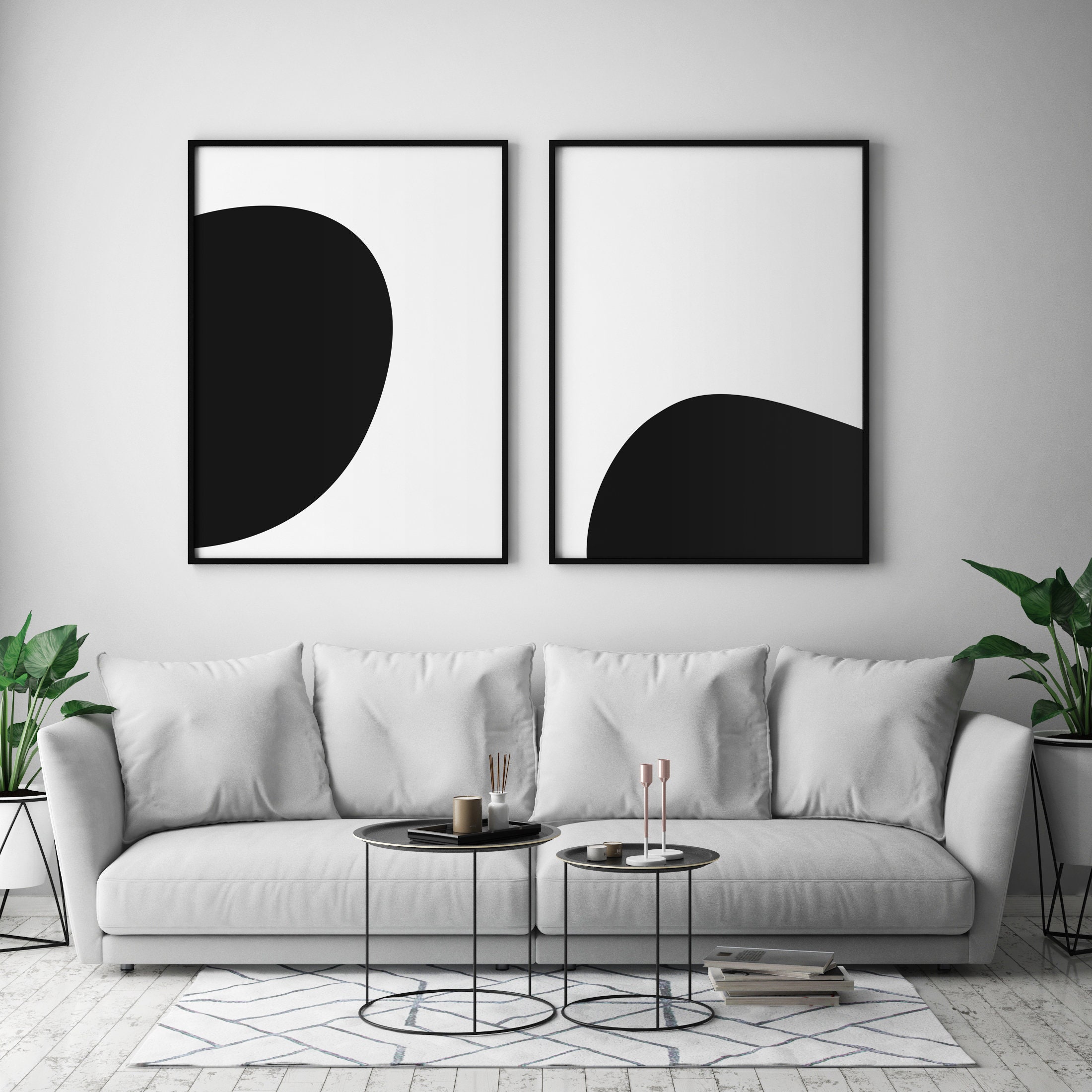 Original Art Abstract Apartment Decor Black and White Bedroom