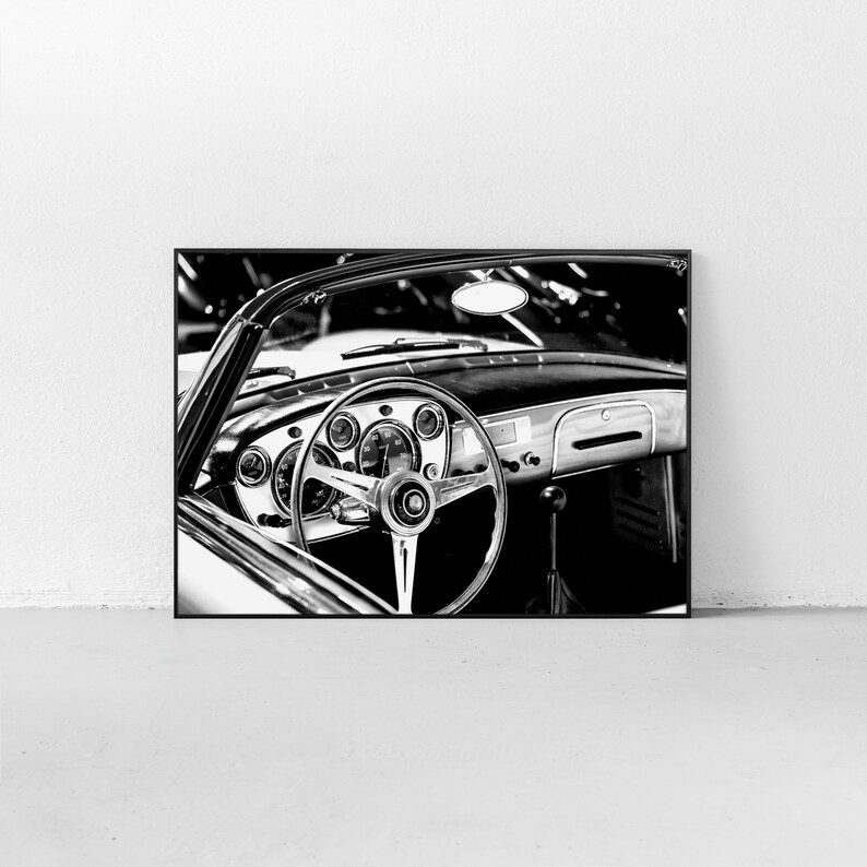 Antique Car Wall Art Black White Vintage Automobile Etsy