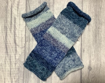 Fingerless gloves wrist warmers fingerless mittens multicoloured blue festival boho folk one size