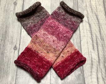 Fingerless gloves wrist warmers fingerless mittens multicoloured red brown pink festival boho folk one size