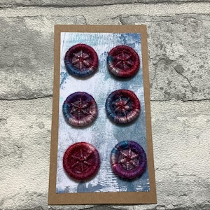 Handmade Dorset Buttons Multicoloured Red Pink Blue 20mm Set of 6