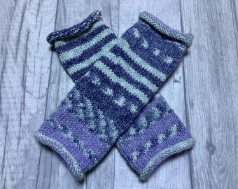 Fingerless gloves wrist warmers fingerless mittens mauve blue multicoloured festival boho folk one size