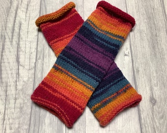 Fingerless gloves wrist warmers fingerless mittens multicoloured festival boho folk one size