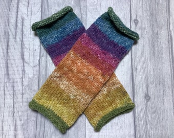 Fingerless gloves wrist warmers fingerless mittens multicoloured festival boho folk one size