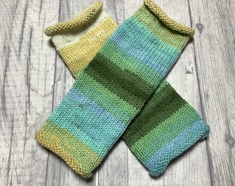 Fingerless gloves wrist warmers fingerless mittens multicoloured green yellow blue festival boho folk one size