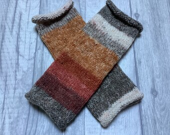 Fingerless gloves wrist warmers fingerless mittens multicoloured brown cream orange festival boho folk one size