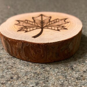 Hand-burned Maple Leaf Wood Slice Magnet | Natural Rustic Design | Eco ...