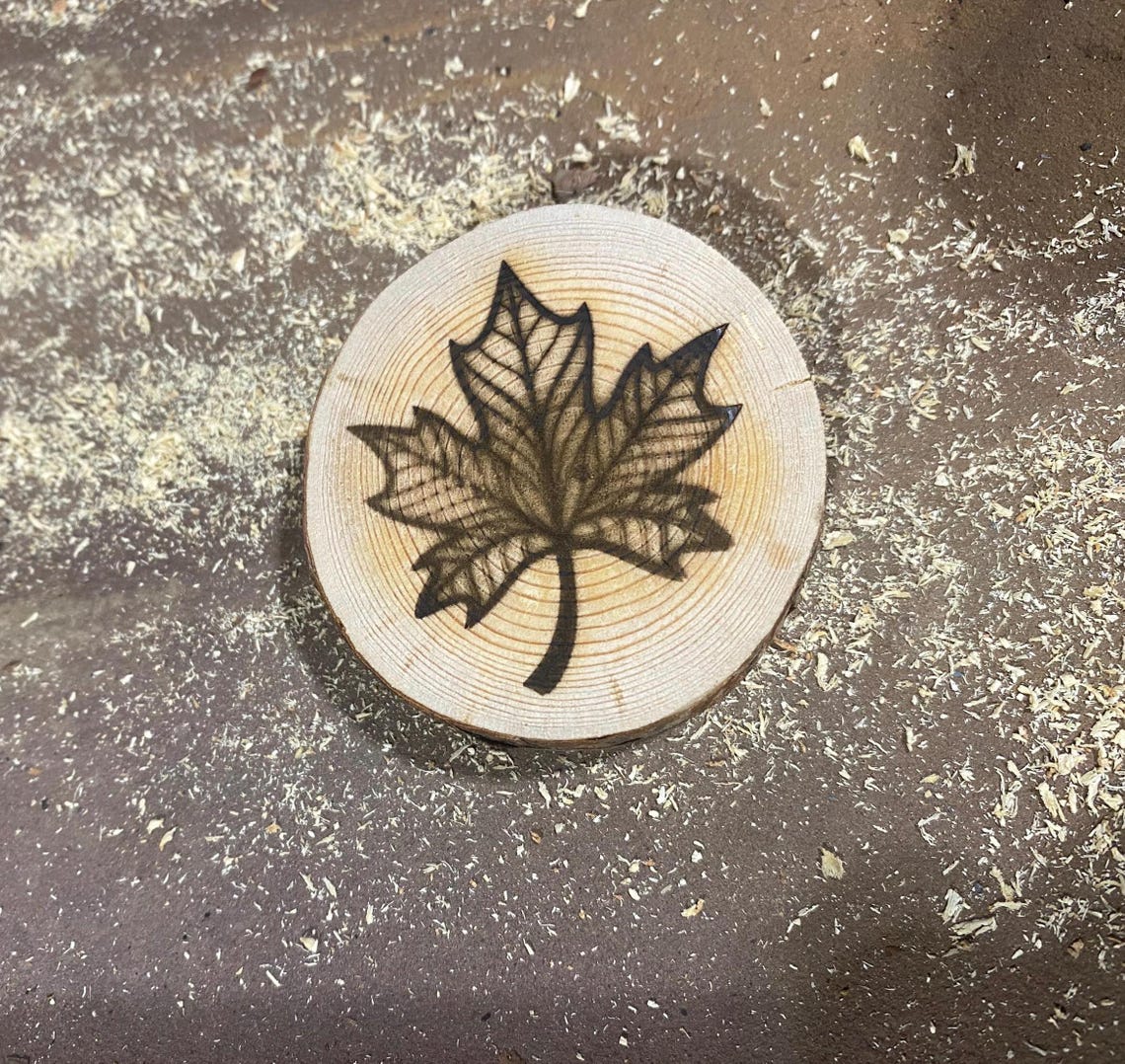 Hand-burned Maple Leaf Wood Slice Magnet | Natural Rustic Design | Eco ...