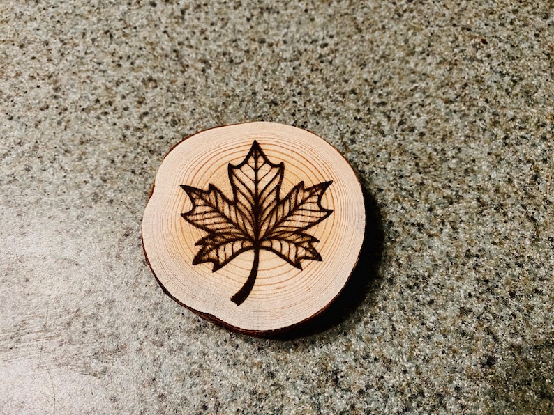 Hand-burned Maple Leaf Wood Slice Magnet | Natural Rustic Design | Eco ...