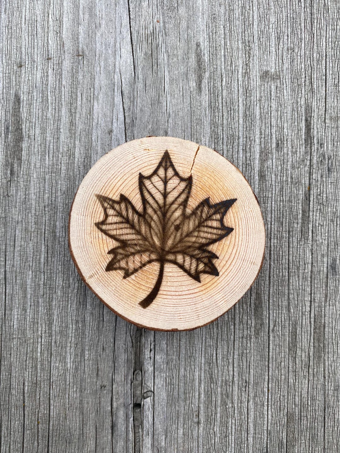 Hand-burned Maple Leaf Wood Slice Magnet | Natural Rustic Design | Eco ...