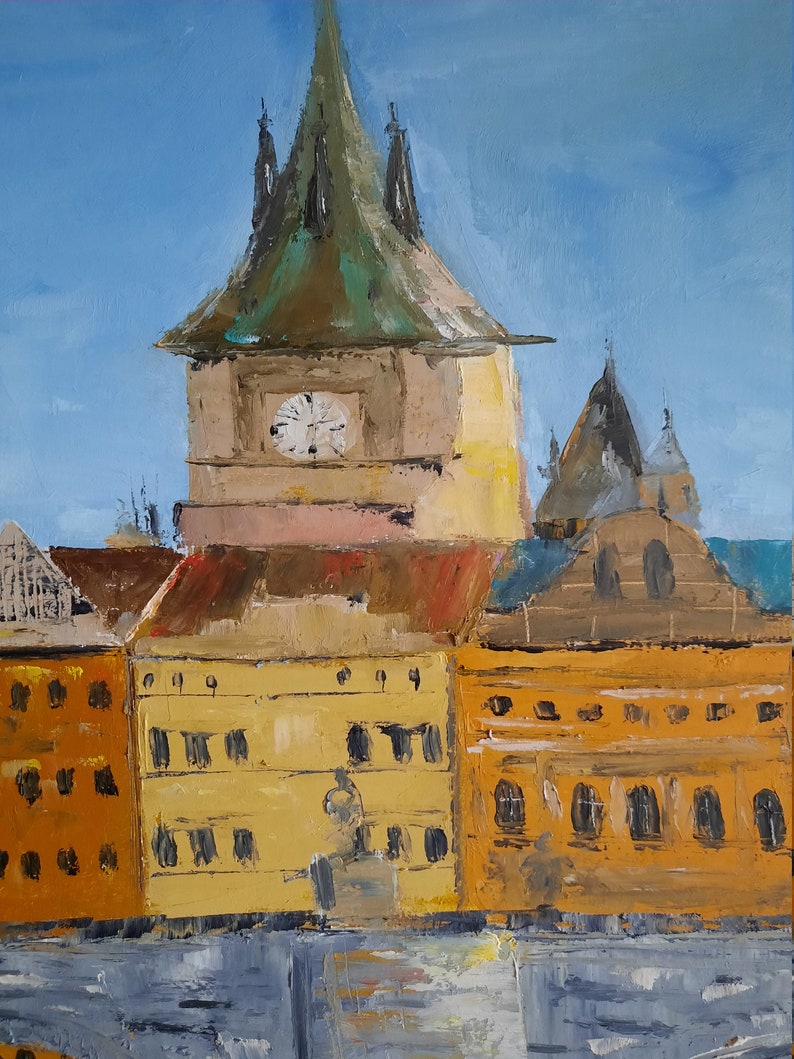 Prague Painting Original Art Czech Republic Wall Art Cityscape Etsy