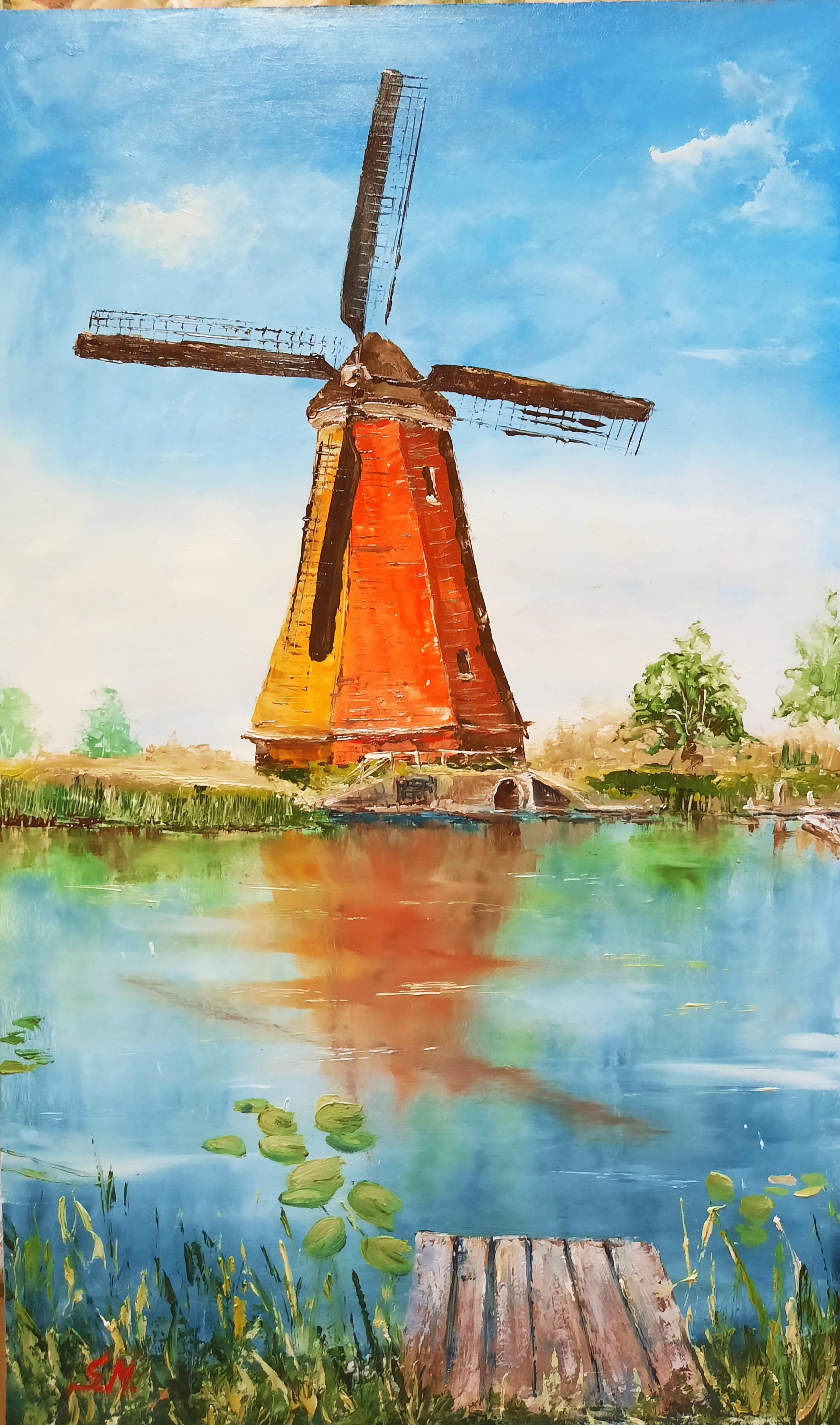 Windmills And Flowers Art Drawing