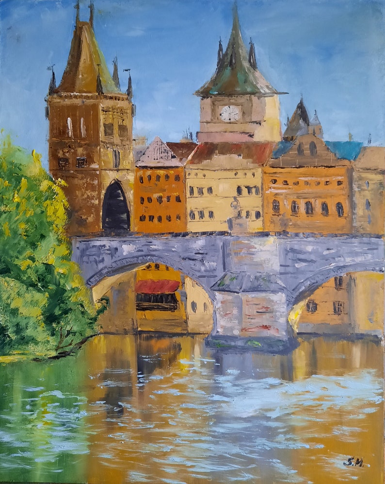Prague Painting Original Art Czech Republic Wall Art Cityscape Etsy