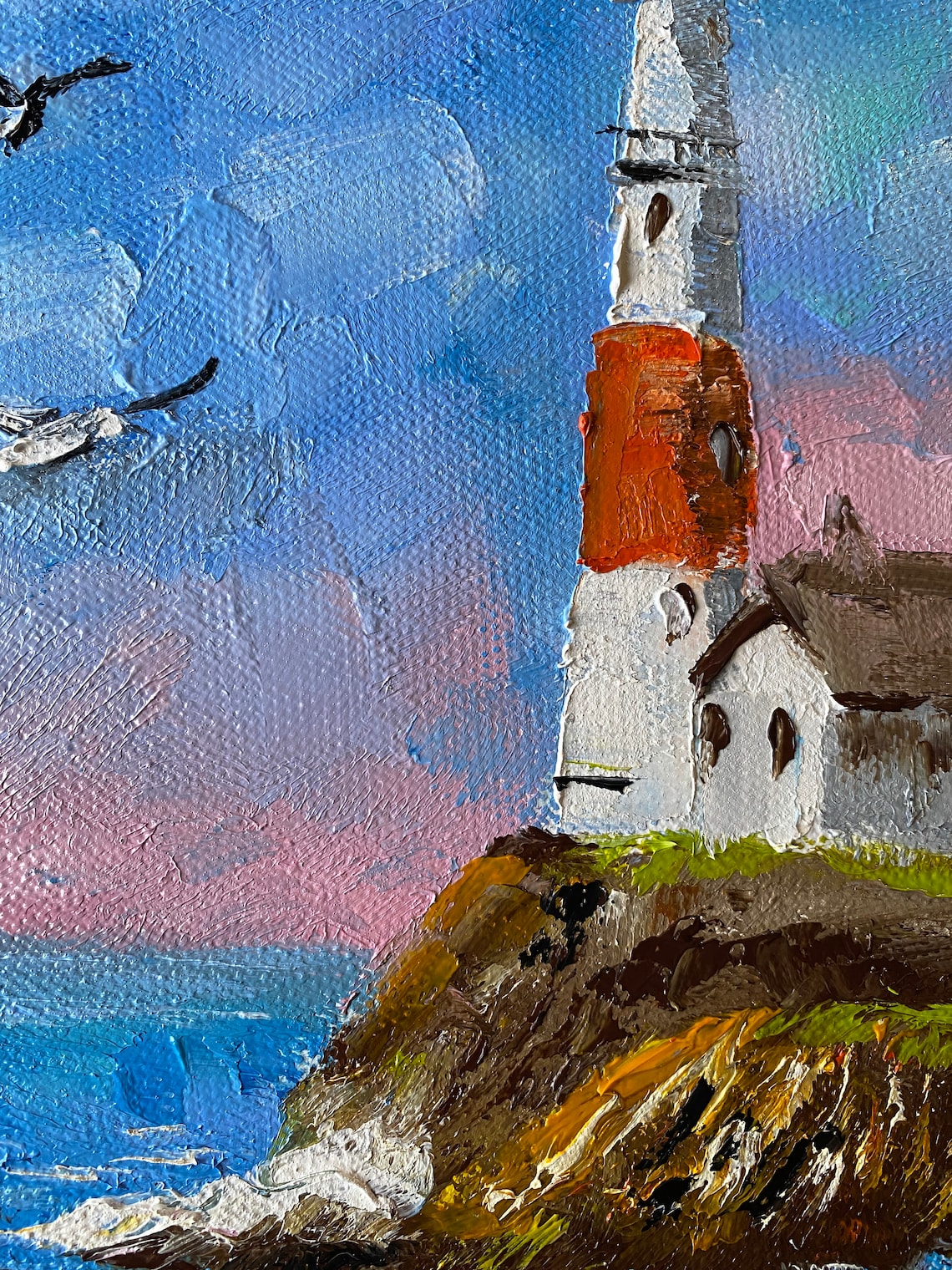 Lighthouse Painting Original Artwork Impasto Canvas Lighthouse Etsy