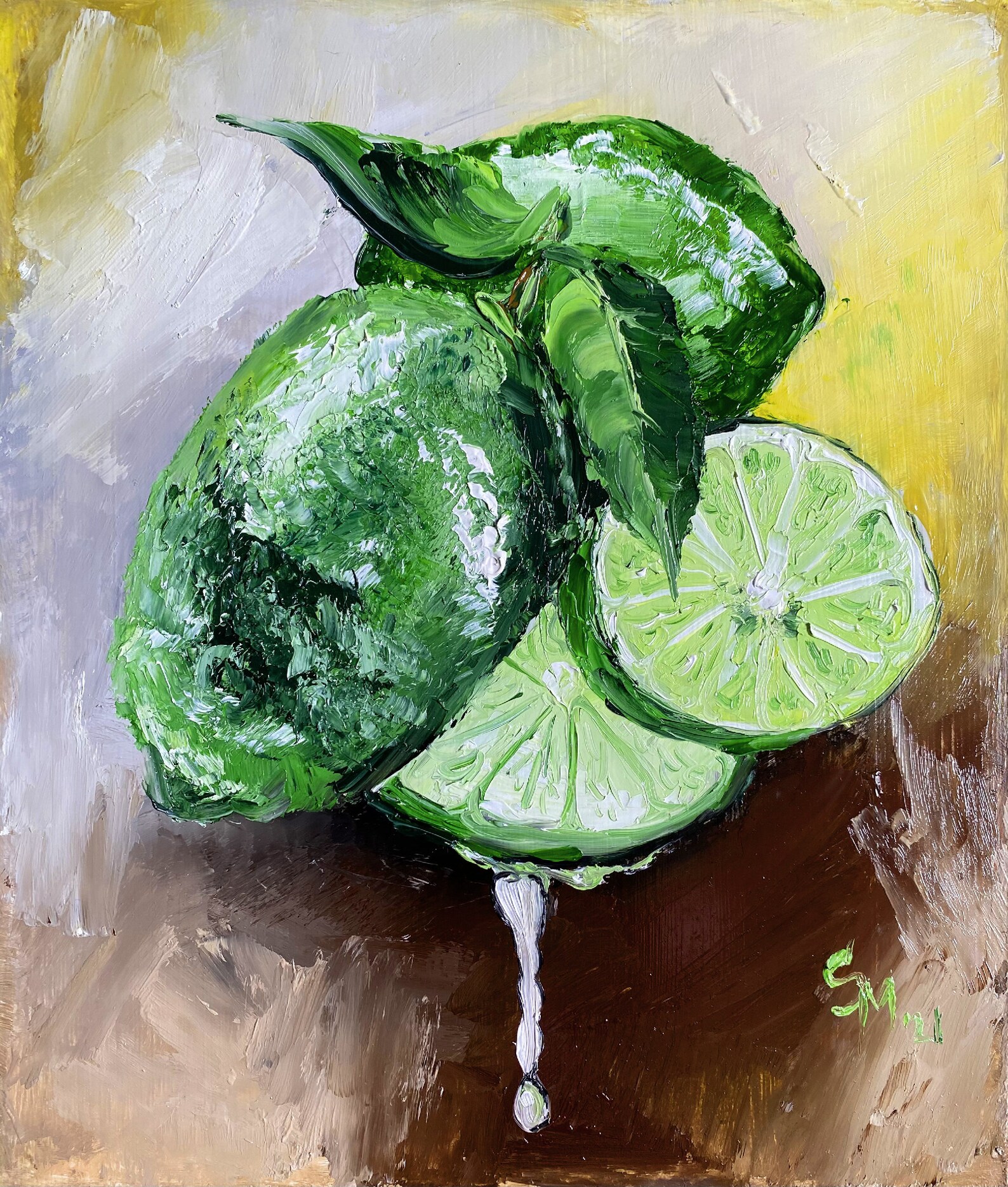 Lime Original Oil Painting Impasto Kitchen Small Artwork Green Etsy