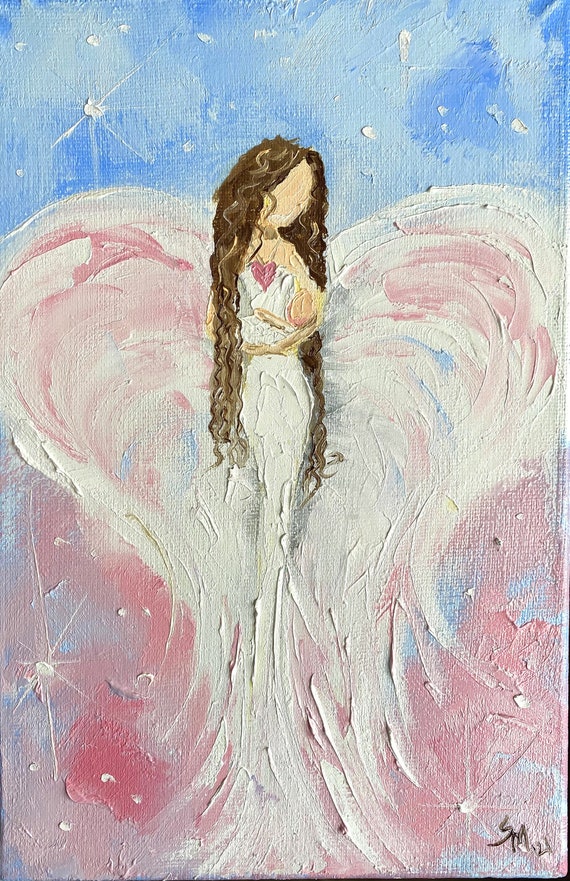 Angel Painting Original Art Guardian Faceless Portrait Angel | Etsy