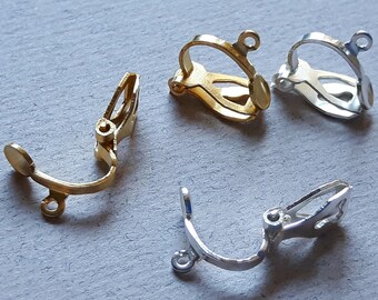 Clips pour boucles d'oreilles en métal doré ou argenté, à décorer, la paire