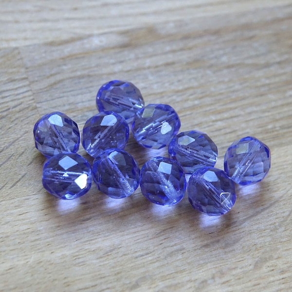 Perles rondes en verre, à facettes, pour la fabrication de bijoux,  violet lavande,  12 mm x 1