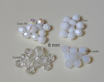 Glasperlen, facettiert, tschechische Perlen, ovale Perlen, weiße oder Kristallperlen, 8 mm x 15 Perlen