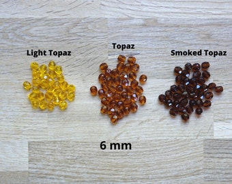 Lot De 25 Perles Facettées Preciosa Light Topaz AB 6 Mm - Pour Création De Bijoux Ou Couture
