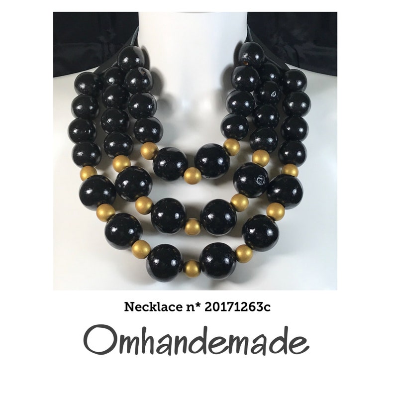 boho chic gag choker necklace 20171263 black and gold necklace wooden necklace large round balls necklace large bibs