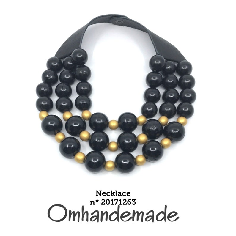 boho chic gag choker necklace 20171263 black and gold necklace wooden necklace large round balls necklace large bibs
