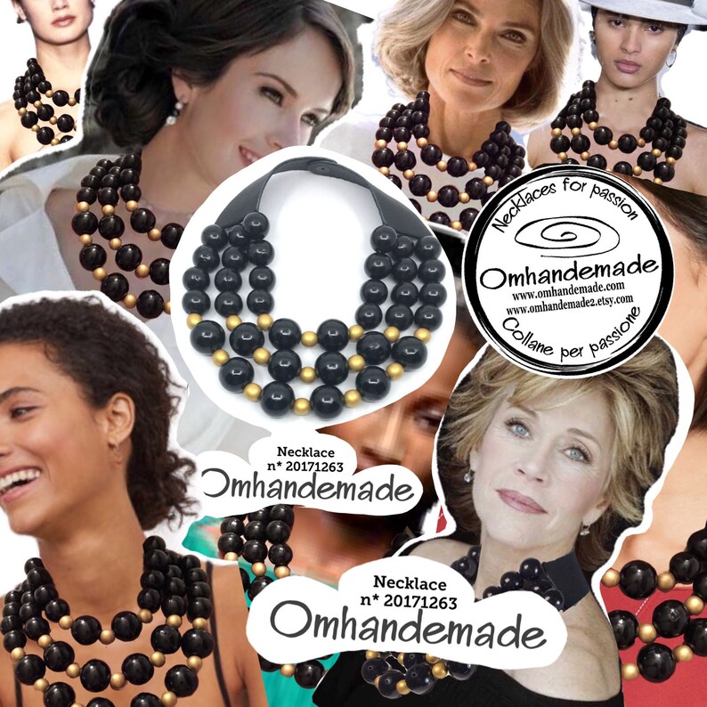 boho chic gag choker necklace 20171263 black and gold necklace wooden necklace large round balls necklace large bibs
