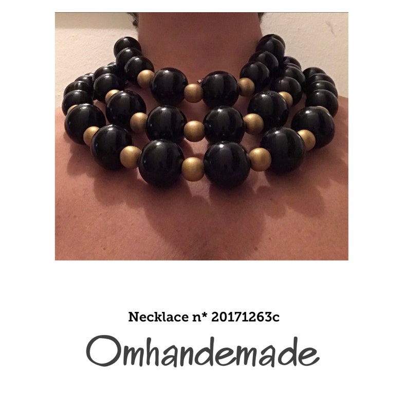 boho chic gag choker necklace 20171263 black and gold necklace wooden necklace large round balls necklace large bibs