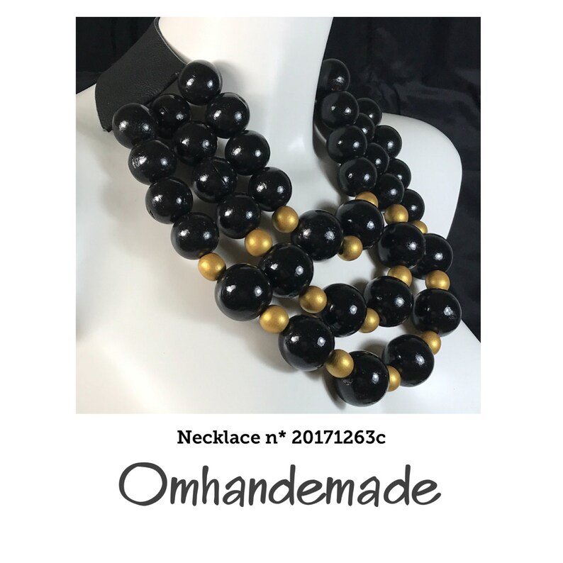 boho chic gag choker necklace 20171263 black and gold necklace wooden necklace large round balls necklace large bibs